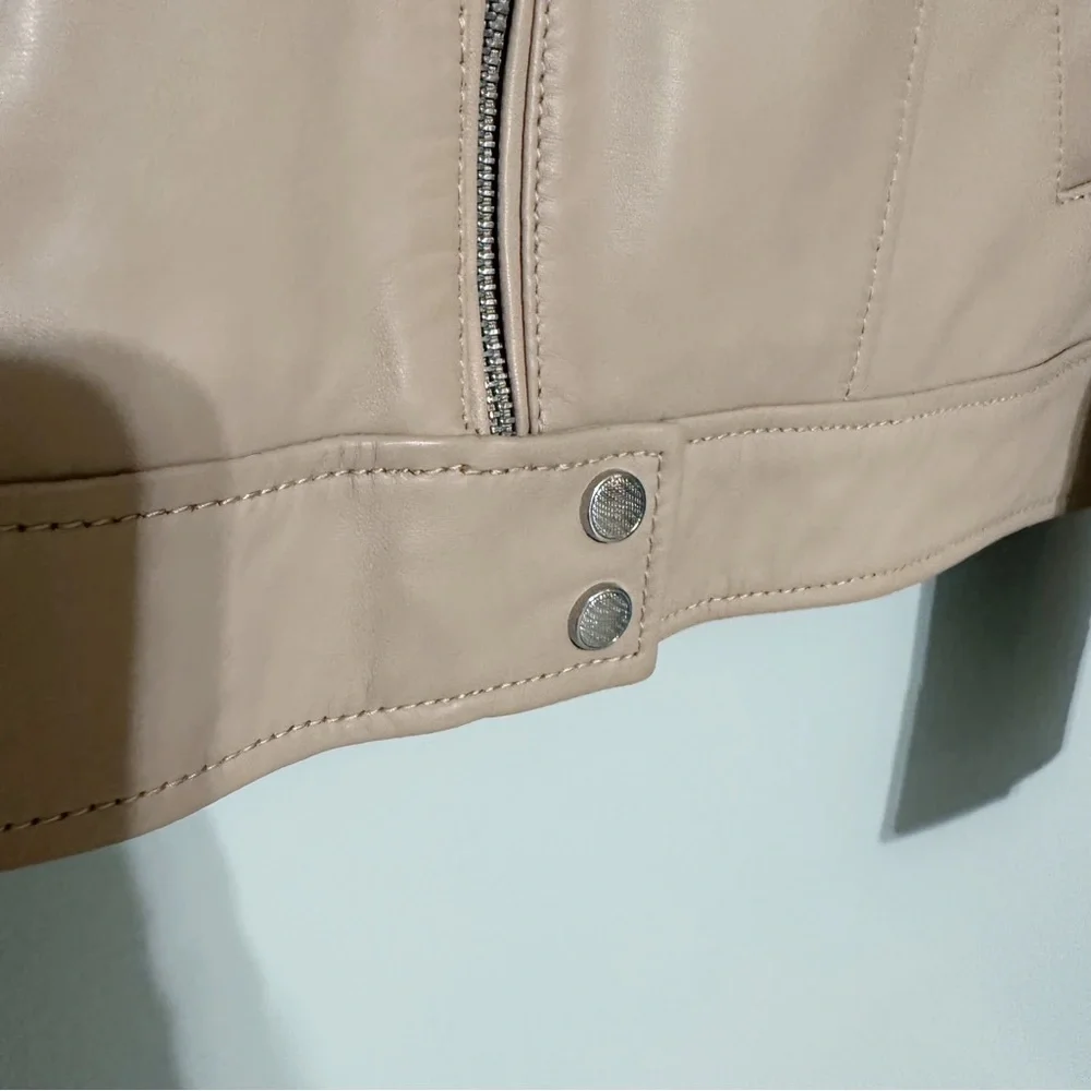 Cole Haan Smooth Lambskin Leather Moto Jacket‎ Nude Pink Size Large